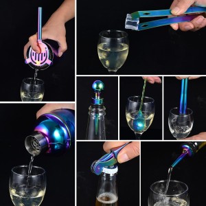 Bartender Kit with Stand, 12-Piece Bar Set | 24oz Cocktail Shaker Set for Drink Mixing, Martini Shaker Set with Bar Tools, Recipes Booklet | Fun Housewarming Gift (Rainbow)