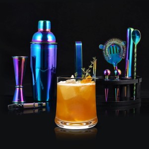 Bartender Kit with Stand, 12-Piece Bar Set | 24oz Cocktail Shaker Set for Drink Mixing, Martini Shaker Set with Bar Tools, Recipes Booklet | Fun Housewarming Gift (Rainbow)