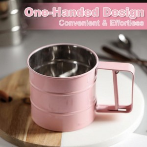 3 in1 Stainless Steel Flour Sifter for Baking 3 Cup Sifter for baking, Flour Sifter for Baking Cakes, Pastries, Cupcakes and Desserts, Powdered Sugar Shaker Duster, With Hand Press Design (Pink)