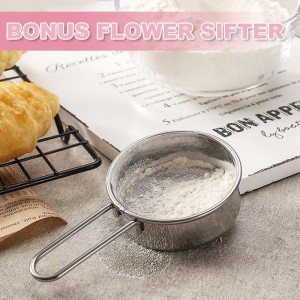 3 in1 Stainless Steel Flour Sifter for Baking 3 Cup Sifter for baking, Flour Sifter for Baking Cakes, Pastries, Cupcakes and Desserts, Powdered Sugar Shaker Duster, With Hand Press Design (Pink)