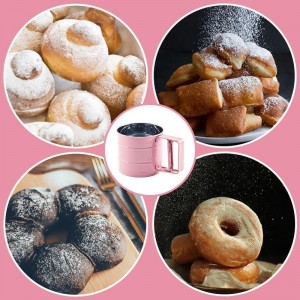 3 in1 Stainless Steel Flour Sifter for Baking 3 Cup Sifter for baking, Flour Sifter for Baking Cakes, Pastries, Cupcakes and Desserts, Powdered Sugar Shaker Duster, With Hand Press Design (Pink)