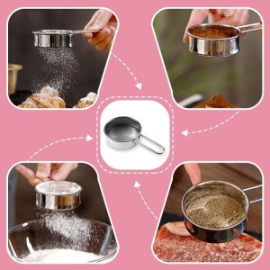 3 in1 Stainless Steel Flour Sifter for Baking 3 Cup Sifter for baking, Flour Sifter for Baking Cakes, Pastries, Cupcakes and Desserts, Powdered Sugar Shaker Duster, With Hand Press Design (Pink)