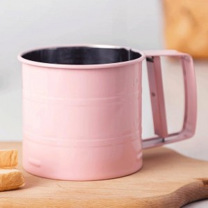3 in1 Stainless Steel Flour Sifter for Baking 3 Cup Sifter for baking, Flour Sifter for Baking Cakes, Pastries, Cupcakes and Desserts, Powdered Sugar Shaker Duster, With Hand Press Design (Pink)