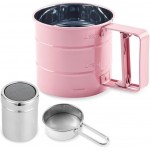 3 in1 Stainless Steel Flour Sifter for Baking 3 Cup Sifter for baking, Flour Sifter for Baking Cakes, Pastries, Cupcakes and Desserts, Powdered Sugar Shaker Duster, With Hand Press Design (Pink)