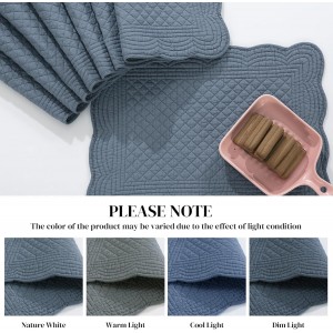 HOMBYS Quilted Placemats Set of 4 Washable-Rectangular Placemats for Kitchen Table-100% Cotton Fabric Rectangular Table Mats-Cotton, (Navy Blue)