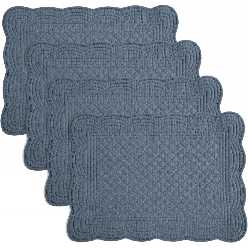 HOMBYS Quilted Placemats Set of 4 Washable-Rectangular Placemats for Kitchen Table-100% Cotton Fabric Rectangular Table Mats-Cotton, (Navy Blue)