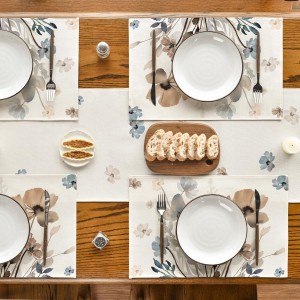 Artoid Mode Brown Poppy Floral Leaves Fall Placemats Set of 4, 12x18 Inch Seasonal Spring Table Mats for Party Kitchen Dining Decoration