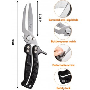 Brigii Kitchen Shear, Stainless Steel Heavy Duty Poultry Shears, Multi-Purpose Kitchen Scissors for Cutting Chicken, Fish, Seafood, and Vegetables-Black