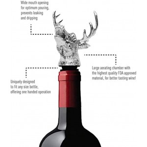 Reindeer Pourer and Deer Head Wine Corks, Bar and Household Wine Corks, Animal Wine Pourer (Silver)