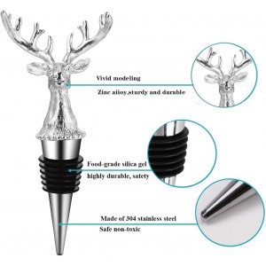 Reindeer Pourer and Deer Head Wine Corks, Bar and Household Wine Corks, Animal Wine Pourer (Silver)