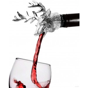 Reindeer Pourer and Deer Head Wine Corks, Bar and Household Wine Corks, Animal Wine Pourer (Silver)