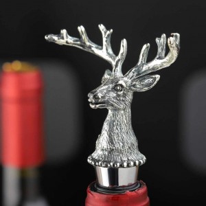 Reindeer Pourer and Deer Head Wine Corks, Bar and Household Wine Corks, Animal Wine Pourer (Silver)