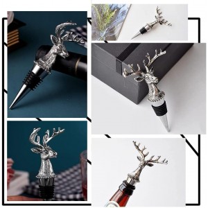 Reindeer Pourer and Deer Head Wine Corks, Bar and Household Wine Corks, Animal Wine Pourer (Silver)