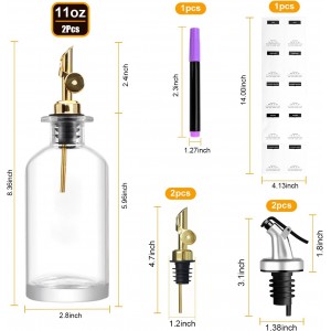 12 oz Olive Oil Dispenser Bottle for Kitchen - Elegant Glass Set of 2 With Pour Spout for Coffee Syrup, Vinegar