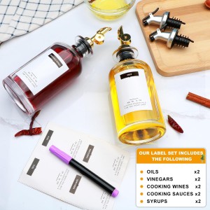 12 oz Olive Oil Dispenser Bottle for Kitchen - Elegant Glass Set of 2 With Pour Spout for Coffee Syrup, Vinegar