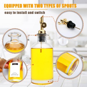 12 oz Olive Oil Dispenser Bottle for Kitchen - Elegant Glass Set of 2 With Pour Spout for Coffee Syrup, Vinegar