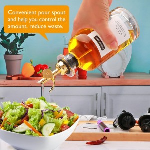 12 oz Olive Oil Dispenser Bottle for Kitchen - Elegant Glass Set of 2 With Pour Spout for Coffee Syrup, Vinegar
