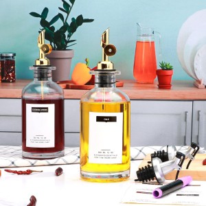 12 oz Olive Oil Dispenser Bottle for Kitchen - Elegant Glass Set of 2 With Pour Spout for Coffee Syrup, Vinegar