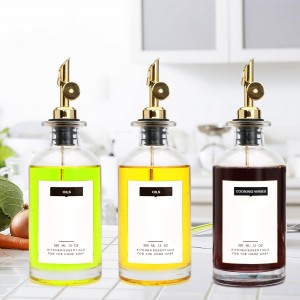 12 oz Olive Oil Dispenser Bottle for Kitchen - Elegant Glass Set of 2 With Pour Spout for Coffee Syrup, Vinegar