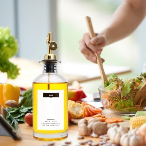 12 oz Olive Oil Dispenser Bottle for Kitchen - Elegant Glass Set of 2 With Pour Spout for Coffee Syrup, Vinegar