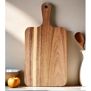 Acacia Wood Cutting Board with Handle 13.7''X7'' / Charcuterie Board/Serving Board/Cheese, Bread, Vegetables & Fruits Serving Board (Rectangular)