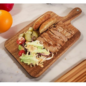 Acacia Wood Cutting Board with Handle 13.7''X7'' / Charcuterie Board/Serving Board/Cheese, Bread, Vegetables & Fruits Serving Board (Rectangular)