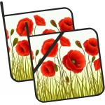Ladybugs Pot Holders Set of 2 Heat Resistant & Non Slip Potholders, Red Romantic Flowers Oven Hot Pads for Kitchen Cooking Baking Barbecue