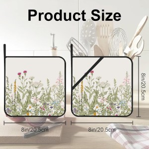 Vintage Wild Flower Pot Holders for Kitchen Heat Resistant Pot Holders Set of 2 Oven Hot Pads Pot Holders for Cooking Baking BBQ Gifts for Women