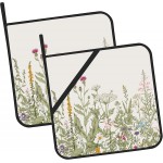 Vintage Wild Flower Pot Holders for Kitchen Heat Resistant Pot Holders Set of 2 Oven Hot Pads Pot Holders for Cooking Baking BBQ Gifts for Women