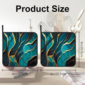 Abstract Turquoise Stone Marble Pot Holders Set of 2 Kitchen Heat Resistant Potholders for Microwave Cooking Baking Oven End Dishes and BBQ Gifts for Women