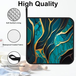 Abstract Turquoise Stone Marble Pot Holders Set of 2 Kitchen Heat Resistant Potholders for Microwave Cooking Baking Oven End Dishes and BBQ Gifts for Women