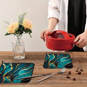Abstract Turquoise Stone Marble Pot Holders Set of 2 Kitchen Heat Resistant Potholders for Microwave Cooking Baking Oven End Dishes and BBQ Gifts for Women