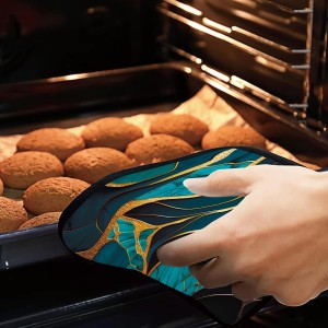 Abstract Turquoise Stone Marble Pot Holders Set of 2 Kitchen Heat Resistant Potholders for Microwave Cooking Baking Oven End Dishes and BBQ Gifts for Women