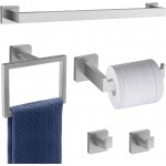 5 Piece Brushed Nickel Towel Bar Set Bathroom Hardware Set Brushed Nickel Bathroom Accessories Set with 2 Towel Hook, Stainless Steel Wall Mounted Bathroom Towel Rack Set Square 16-Inch