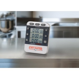 3-Channel Digital Timer by Chef Master, Triple Channel Count Up/Down Kitchen Digital Timer for Cooking, Roasting, Grilling, Marinade, Boiling, Baking, Pocket Clip, Stand & Magnet for Hands Free -90271