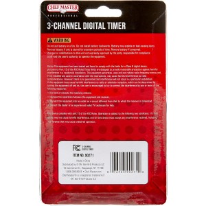 3-Channel Digital Timer by Chef Master, Triple Channel Count Up/Down Kitchen Digital Timer for Cooking, Roasting, Grilling, Marinade, Boiling, Baking, Pocket Clip, Stand & Magnet for Hands Free -90271