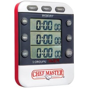 3-Channel Digital Timer by Chef Master, Triple Channel Count Up/Down Kitchen Digital Timer for Cooking, Roasting, Grilling, Marinade, Boiling, Baking, Pocket Clip, Stand & Magnet for Hands Free -90271