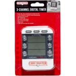 3-Channel Digital Timer by Chef Master, Triple Channel Count Up/Down Kitchen Digital Timer for Cooking, Roasting, Grilling, Marinade, Boiling, Baking, Pocket Clip, Stand & Magnet for Hands Free -90271