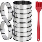 10Pcs Cookie Rings for Baking Cooking English Muffin Crumpet Rings Stainless Steel Round Cookie Double Rolled Tart Molds for Kitchen Baking, 4+3.35 Inch
