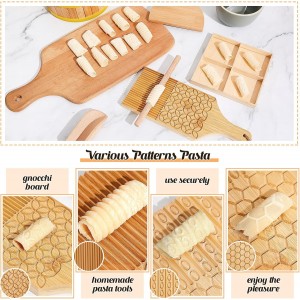 Tioncy 9 Pcs Pasta Making Tool Set, Wood Gnocchi Board with Ravioli Mold Raviolo Maker Raviolo Stamp Rolling Pin Gnocco Maker for Home Cooking Kitchen Gift(Pattern Gnocchi Board with Ravioli Mold Set)