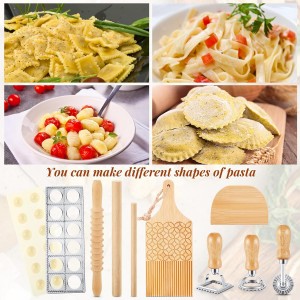 Tioncy 9 Pcs Pasta Making Tool Set, Wood Gnocchi Board with Ravioli Mold Raviolo Maker Raviolo Stamp Rolling Pin Gnocco Maker for Home Cooking Kitchen Gift(Pattern Gnocchi Board with Ravioli Mold Set)