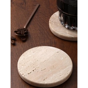 Beige Travertine Coasters Set of 4,Marble Absorbent Coasters 4 '',Ideal for Housewarming Gifts, Anniversaries, Office Decorations - Protects countertops - Sturdy and Durable, Beautiful and Generous