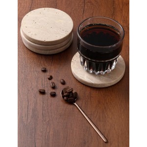 Beige Travertine Coasters Set of 4,Marble Absorbent Coasters 4 '',Ideal for Housewarming Gifts, Anniversaries, Office Decorations - Protects countertops - Sturdy and Durable, Beautiful and Generous