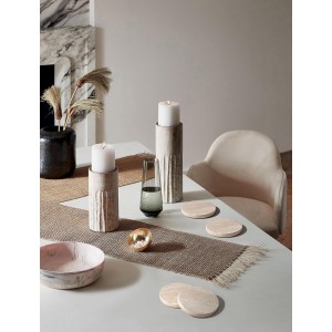 Beige Travertine Coasters Set of 4,Marble Absorbent Coasters 4 '',Ideal for Housewarming Gifts, Anniversaries, Office Decorations - Protects countertops - Sturdy and Durable, Beautiful and Generous