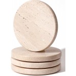 Beige Travertine Coasters Set of 4,Marble Absorbent Coasters 4 '',Ideal for Housewarming Gifts, Anniversaries, Office Decorations - Protects countertops - Sturdy and Durable, Beautiful and Generous