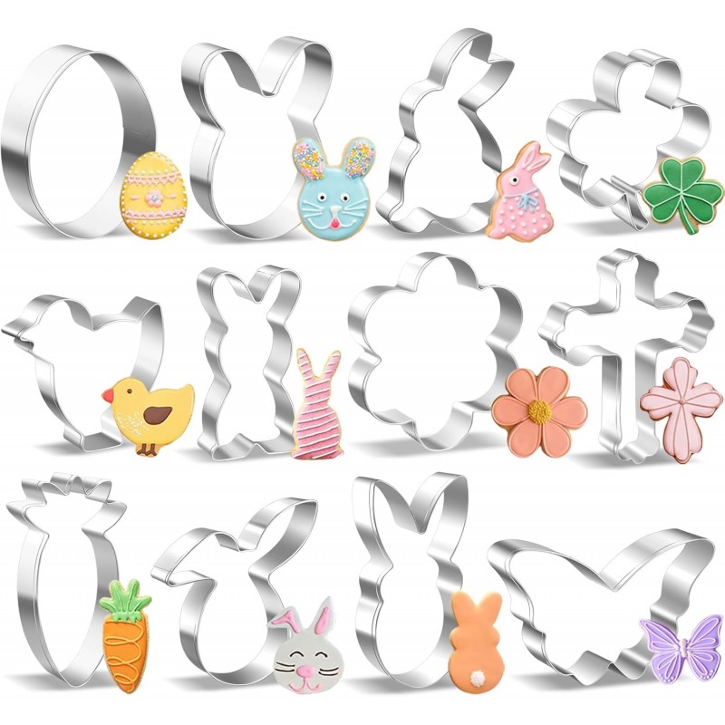 Easter Cookie Cutter Set - 12 Pieces Stainless Steel Cookie Cutters for Baking