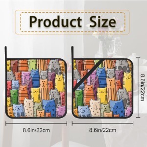 Funny Cats Family Pot Holder Set of 2,Heat Resistant Potholders Oven Hot Pads for Kitchen Cooking Baking BBQ