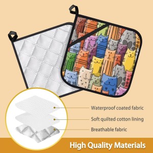 Funny Cats Family Pot Holder Set of 2,Heat Resistant Potholders Oven Hot Pads for Kitchen Cooking Baking BBQ