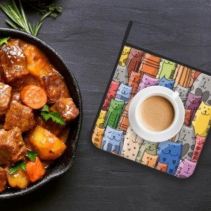 Funny Cats Family Pot Holder Set of 2,Heat Resistant Potholders Oven Hot Pads for Kitchen Cooking Baking BBQ