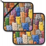 Funny Cats Family Pot Holder Set of 2,Heat Resistant Potholders Oven Hot Pads for Kitchen Cooking Baking BBQ